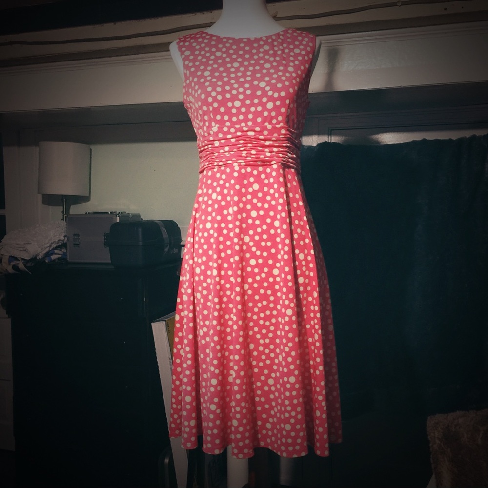 Orange Pink / Coral Dress w/ Polka Dots Size S